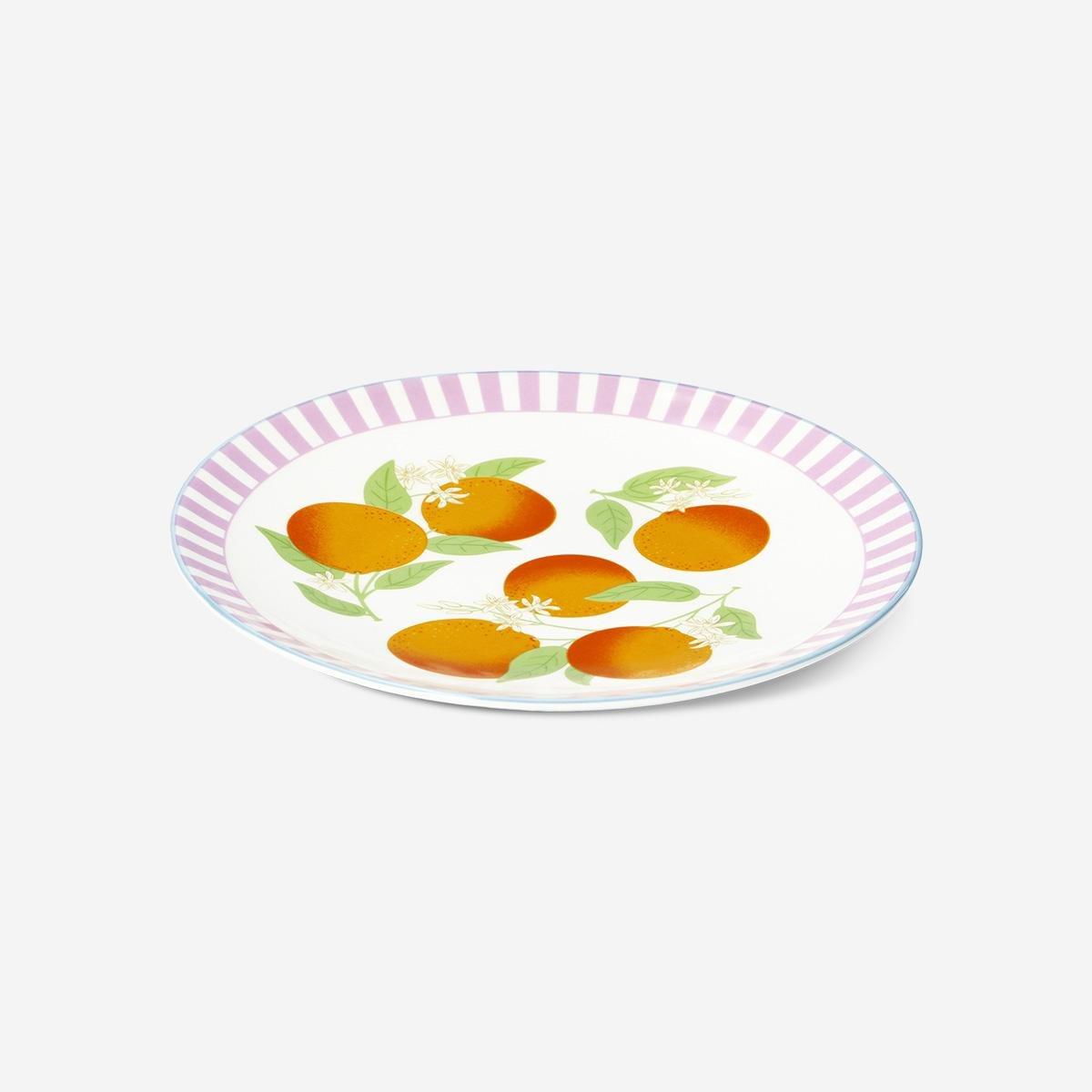 Multicolour Oranges And Stripes Plate - 20 Cm