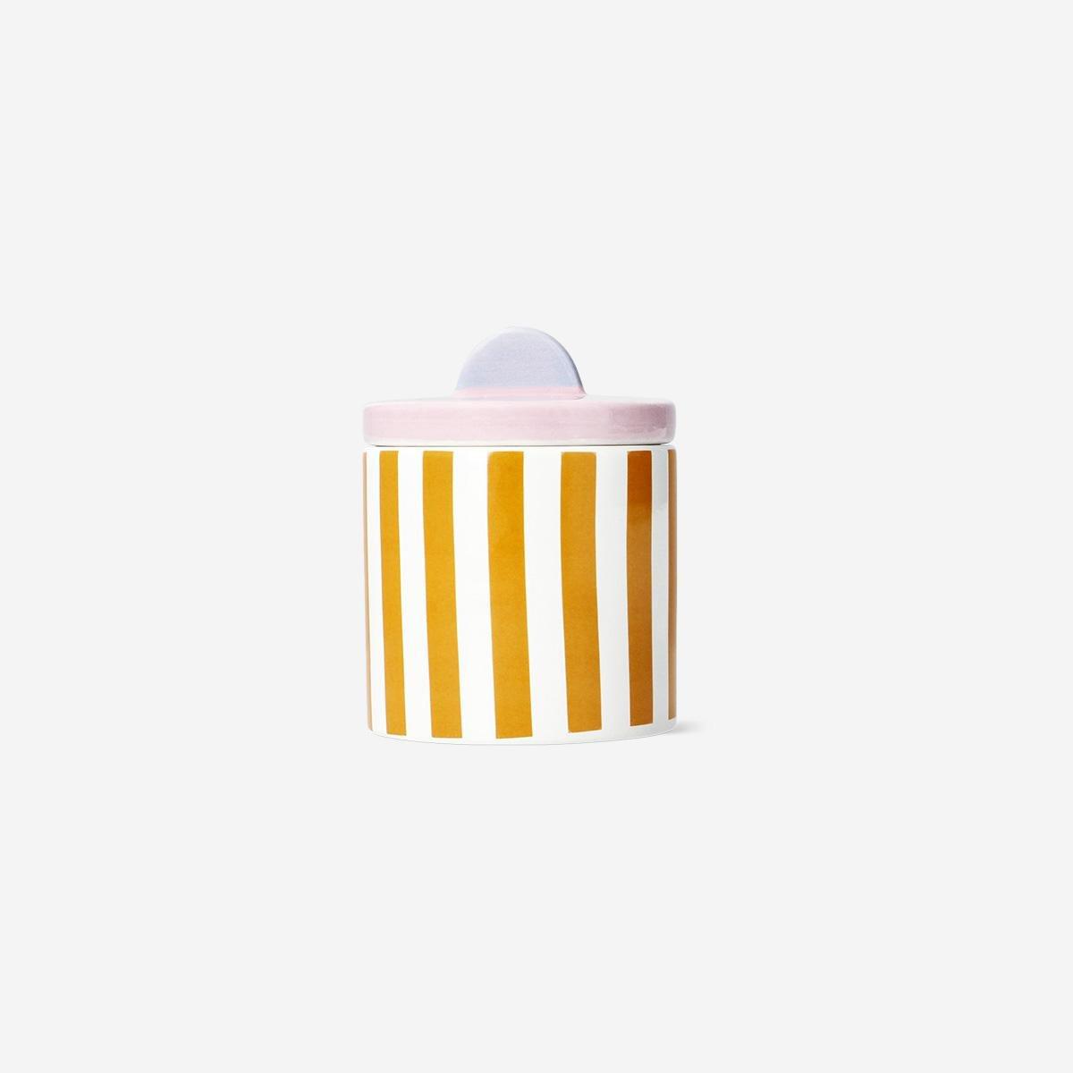 Multicolour Pink Storage Jar With Stripes And Shell . 9 Cm