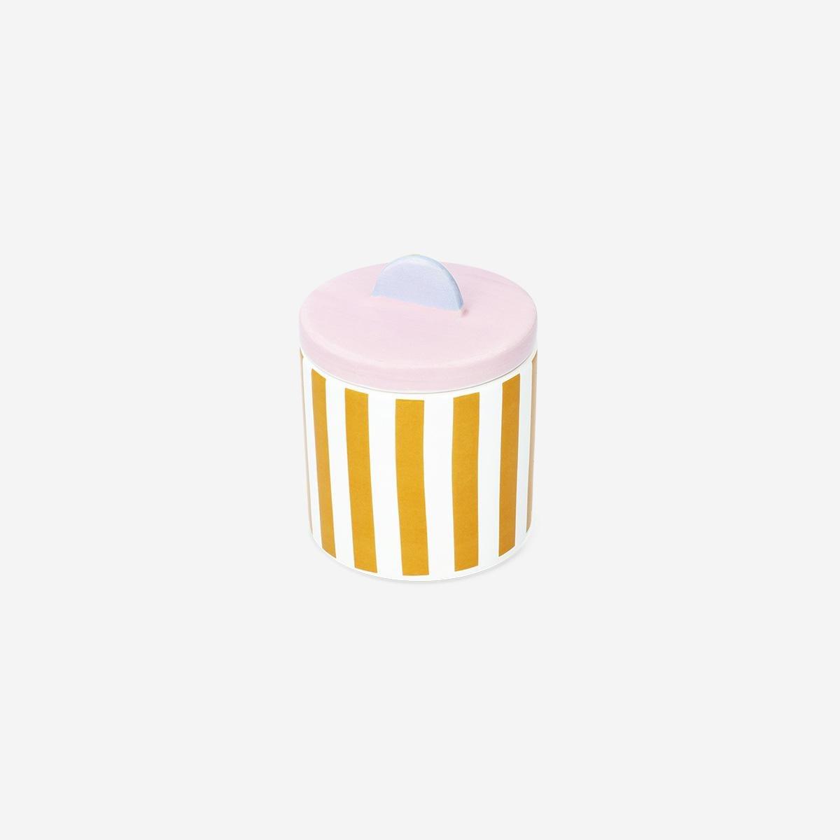 Multicolour Pink Storage Jar With Stripes And Shell . 9 Cm