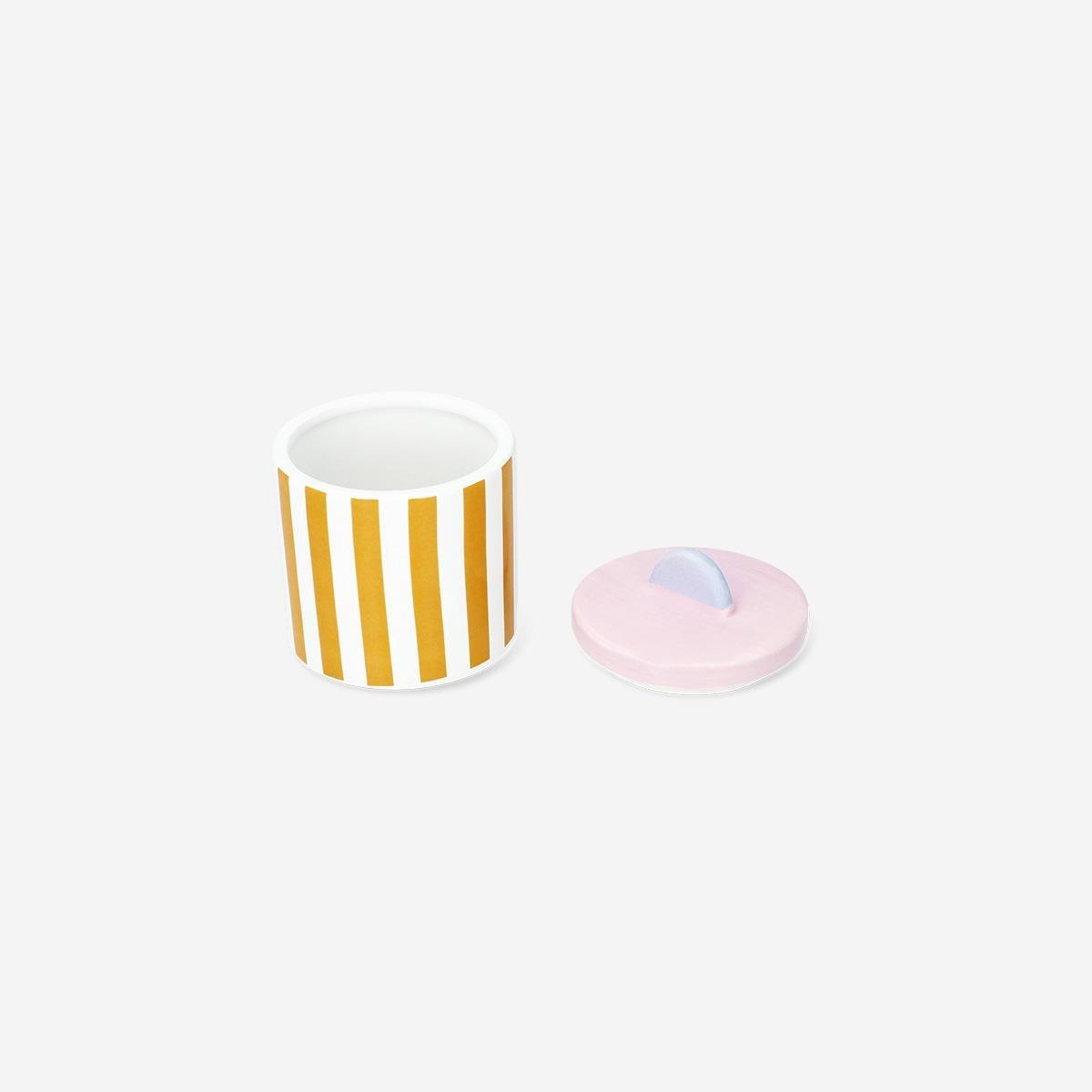 Multicolour Pink Storage Jar With Stripes And Shell . 9 Cm