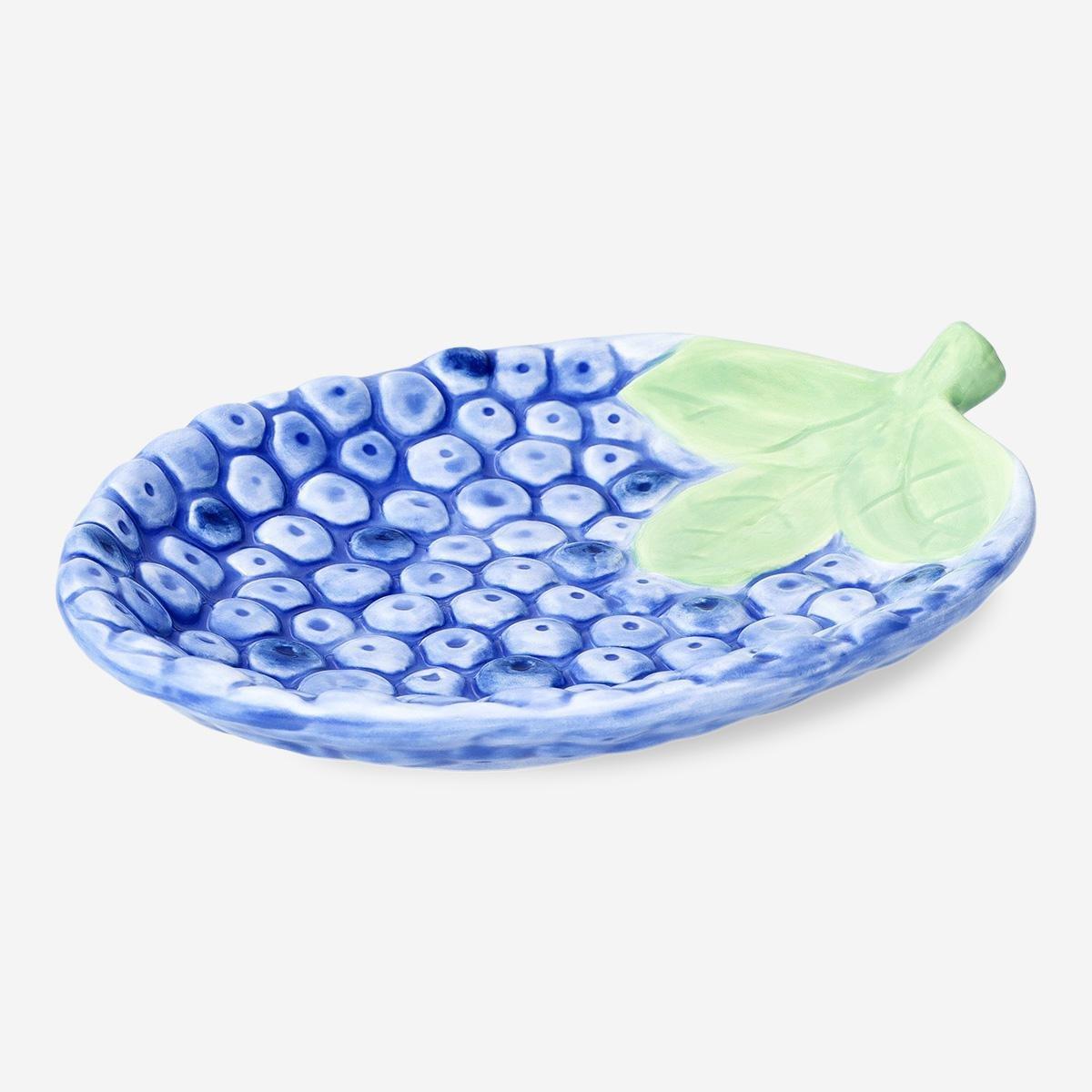 Blue Berry Shape And Embossed Ceramic Plate