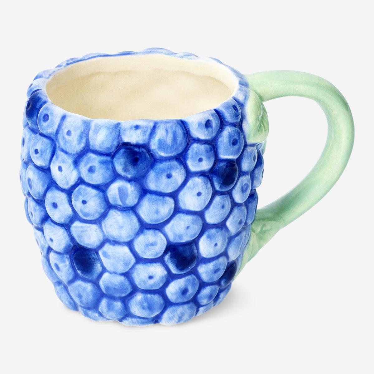Blue Berry Shape And Embossed Mug With Handle