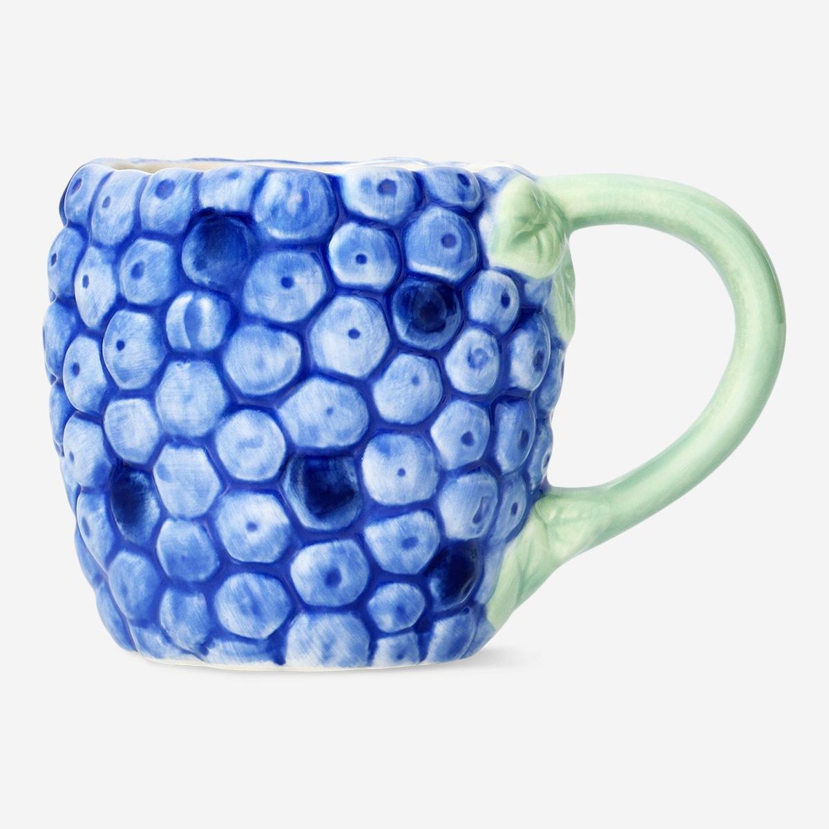 Blue Berry Shape And Embossed Mug With Handle