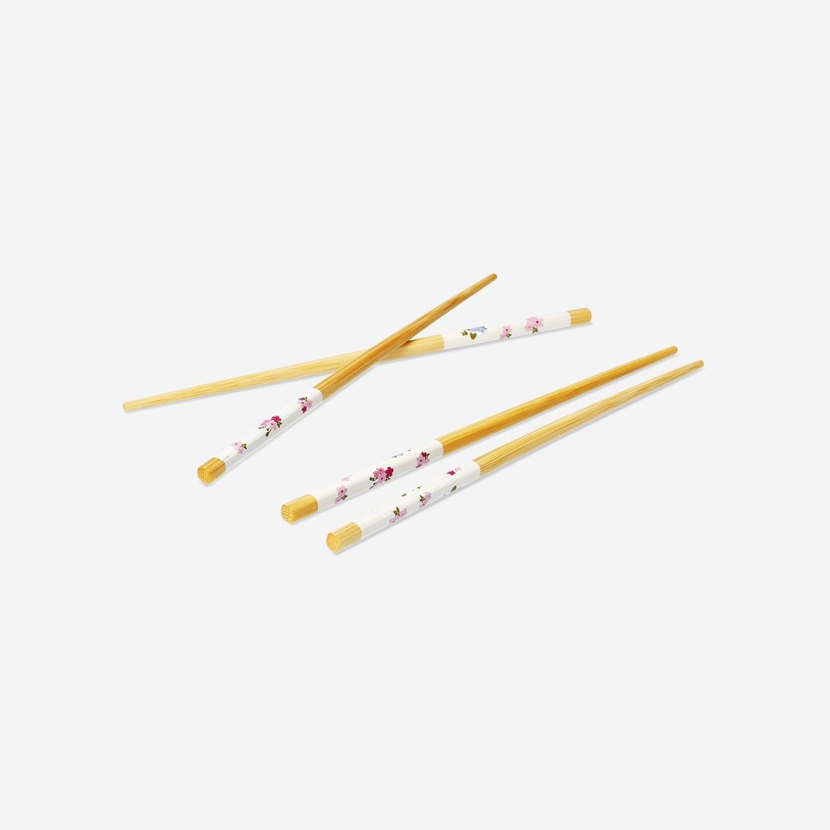 Brown Blossom Print Bamboo Chopsticks - 2 Pcs