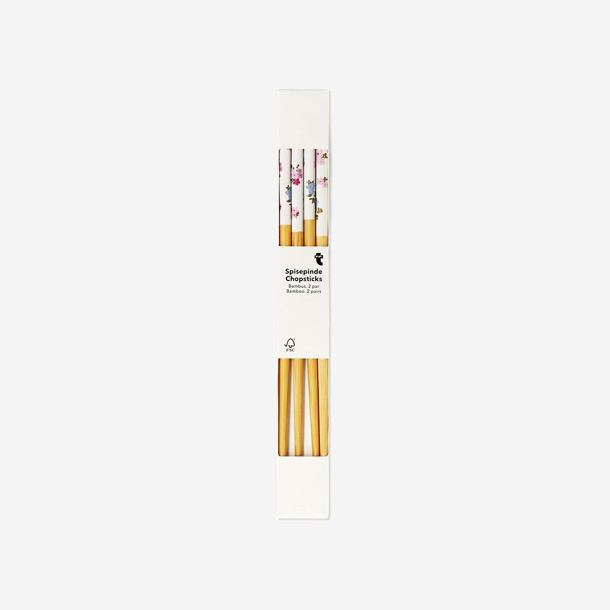 Brown Blossom Print Bamboo Chopsticks - 2 Pcs