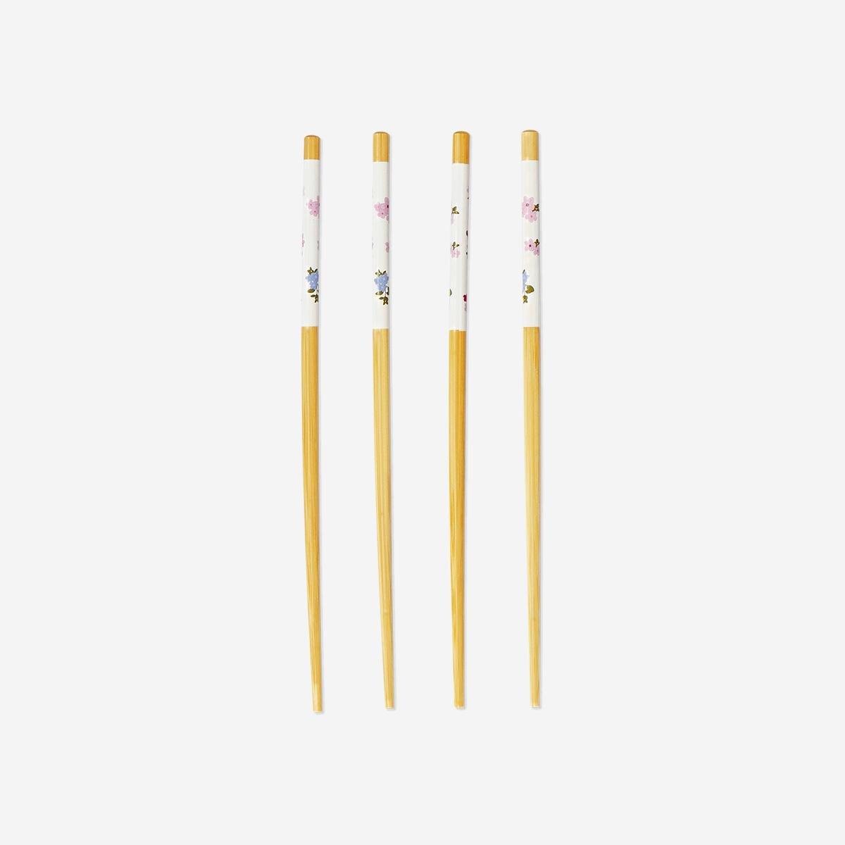Brown Blossom Print Bamboo Chopsticks - 2 Pcs