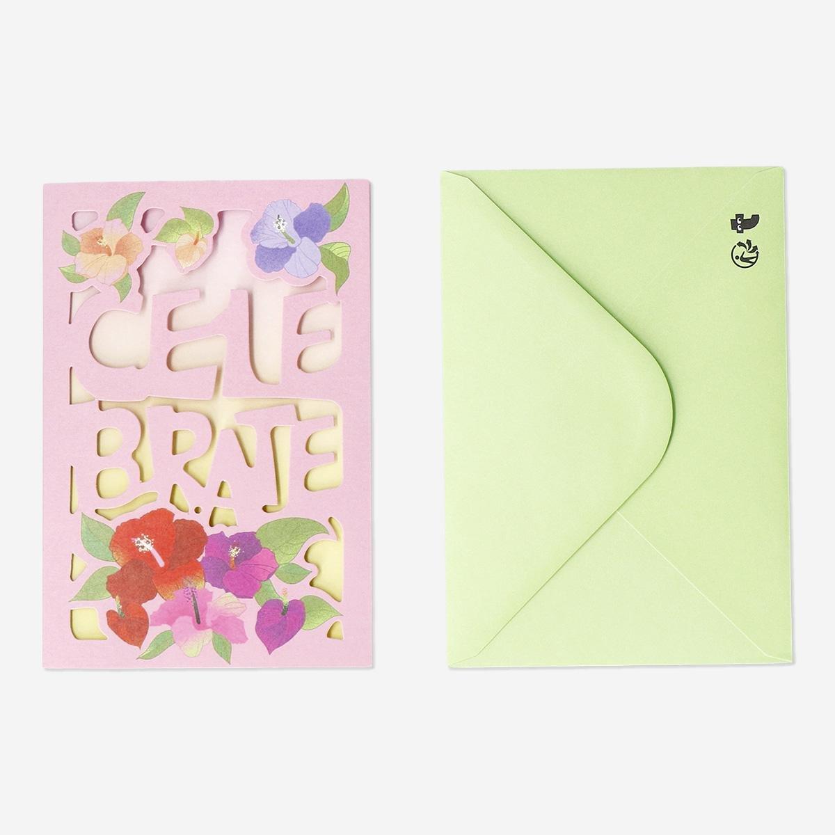 Multicolour Tropical Flowers And Envelope Card