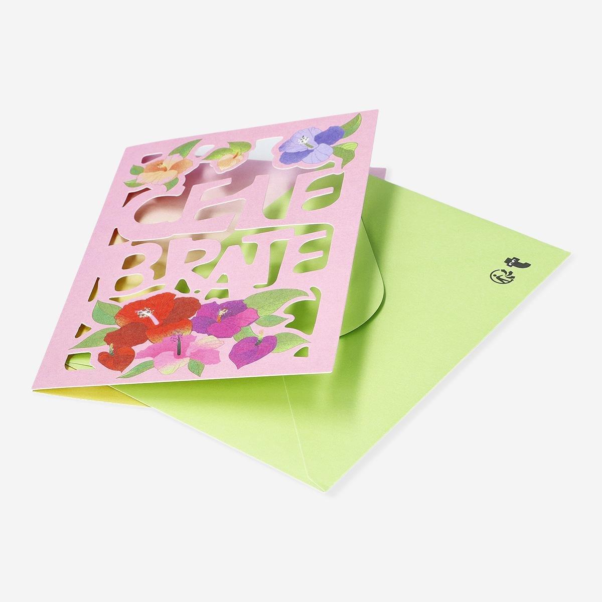 Multicolour Tropical Flowers And Envelope Card