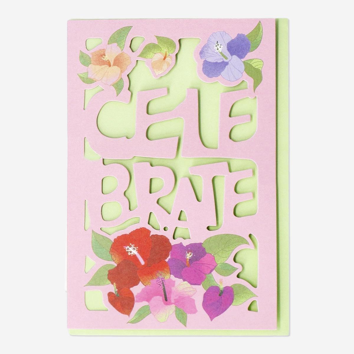 Multicolour Tropical Flowers And Envelope Card
