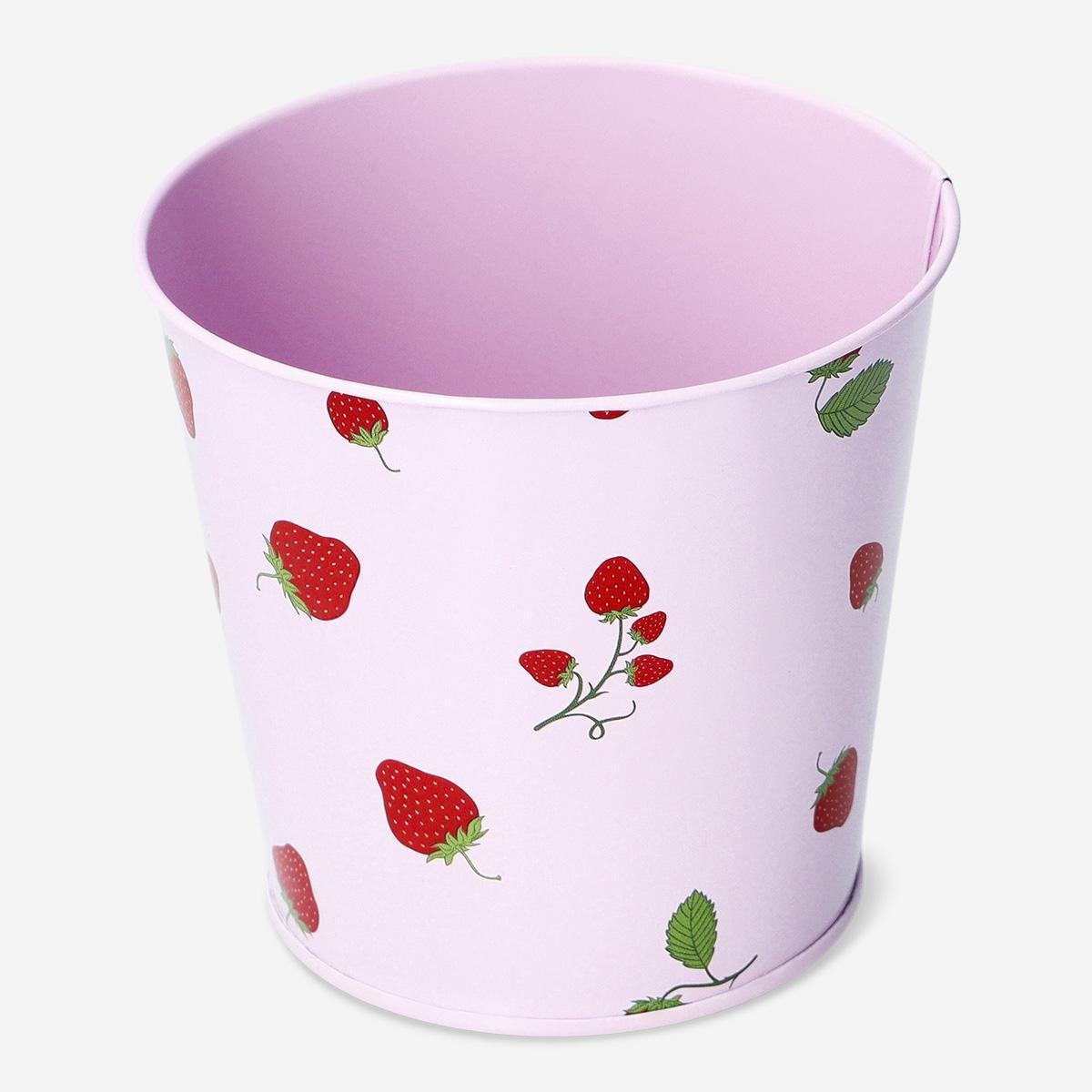 Pink Strawberries Metal Plant Pot