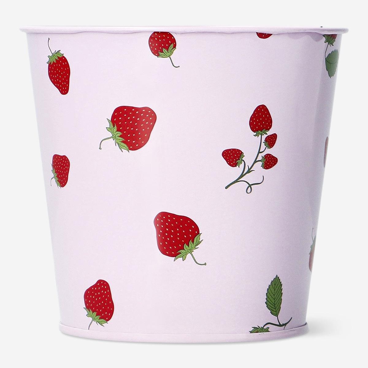 Pink Strawberries Metal Plant Pot