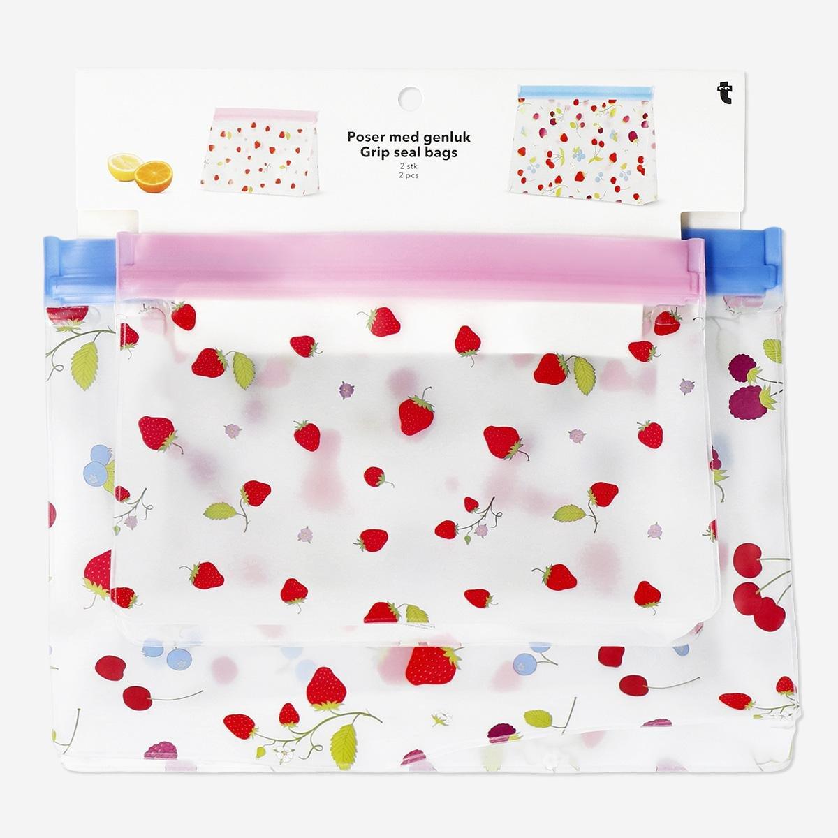 Multicolour Berry Print Grip Seal Bags - 2 Pcs