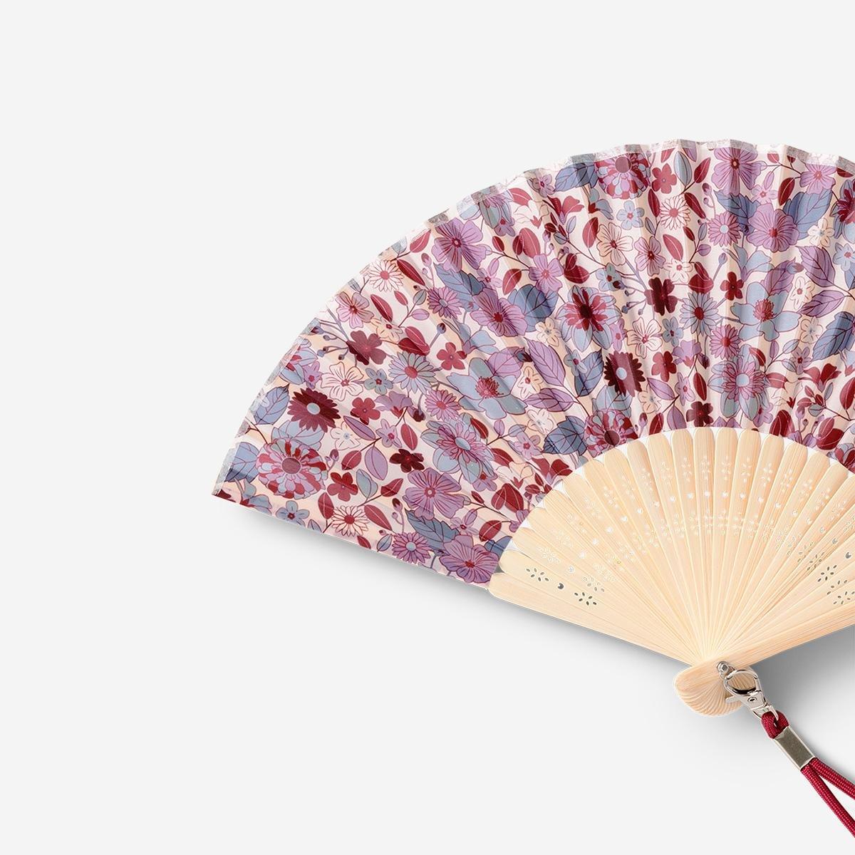 Multicolour Floral Foldable Bamboo Fan