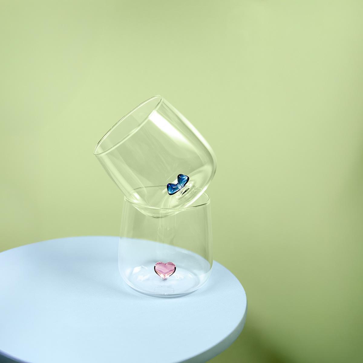 Red Embossed Heart Drinking Glass - 480 Ml