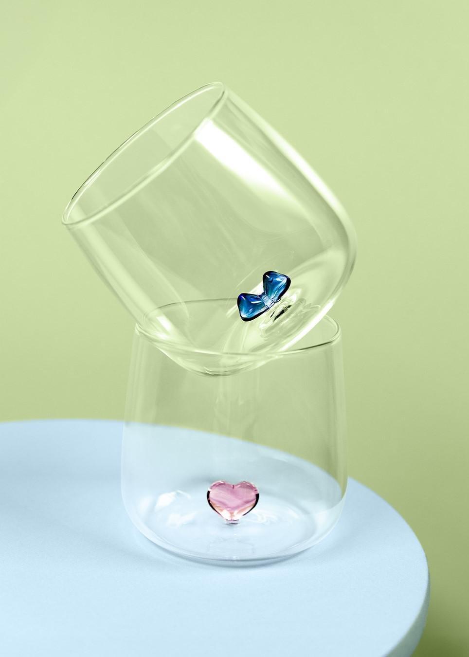 Red Embossed Heart Drinking Glass - 480 Ml