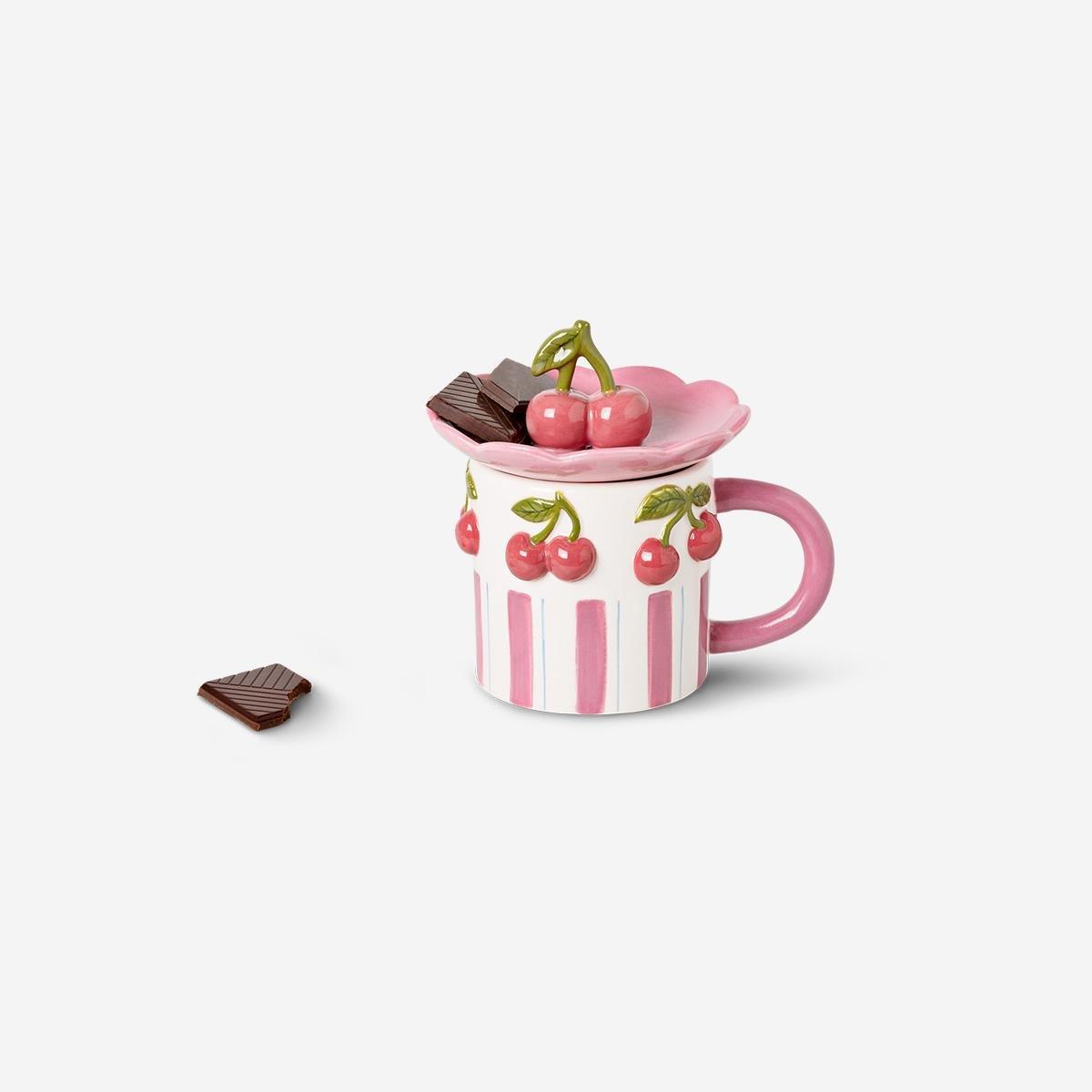 Pink Snack Tray Cherry Mug - 370 Ml