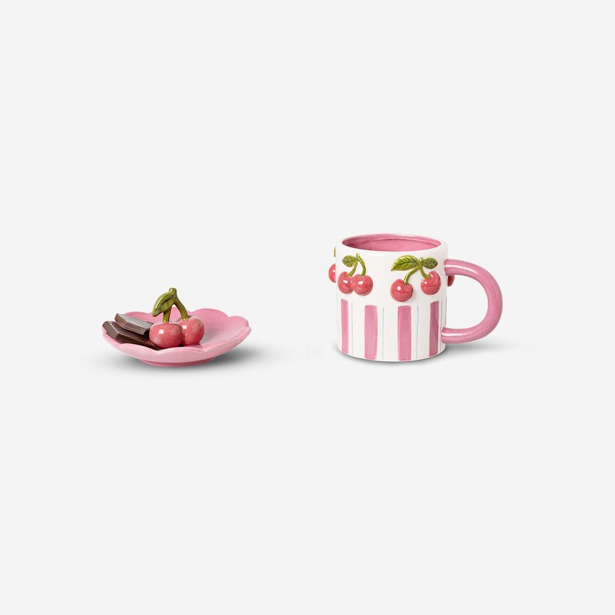 Pink Snack Tray Cherry Mug - 370 Ml