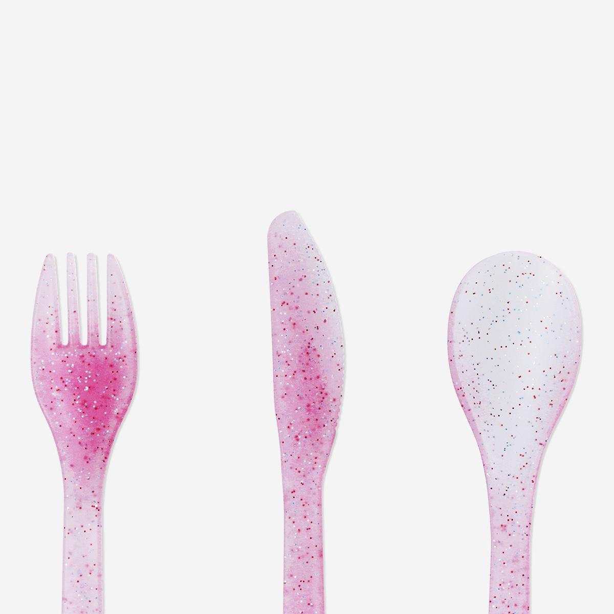 Pink Plastic Cutlery Set - 6 Pcs