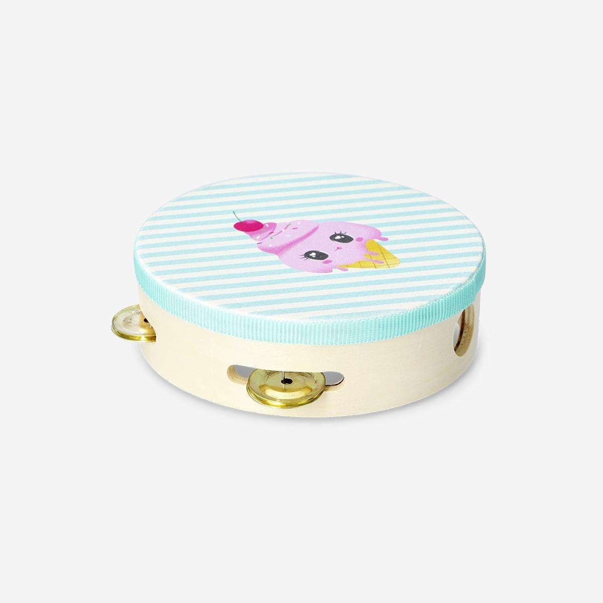 Multicolour Ice Cream Icon Wooden Tambourine