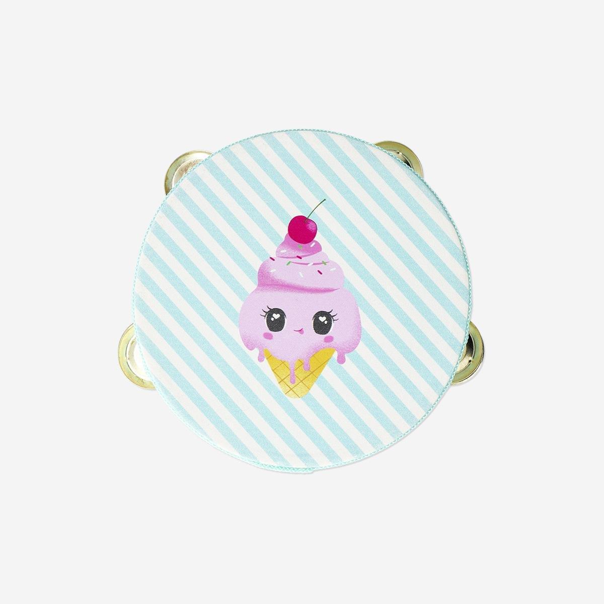 Multicolour Ice Cream Icon Wooden Tambourine
