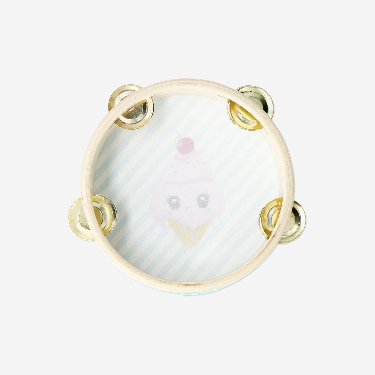 Multicolour Ice Cream Icon Wooden Tambourine