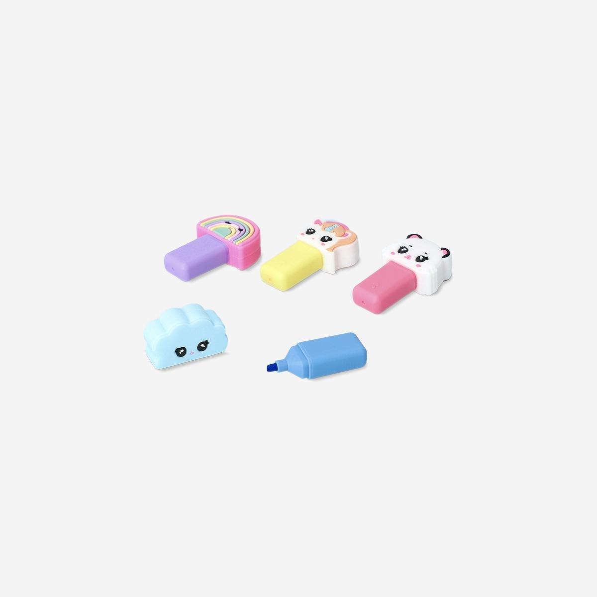 Multicolour Cute Character Highlighters - 4 Pcs