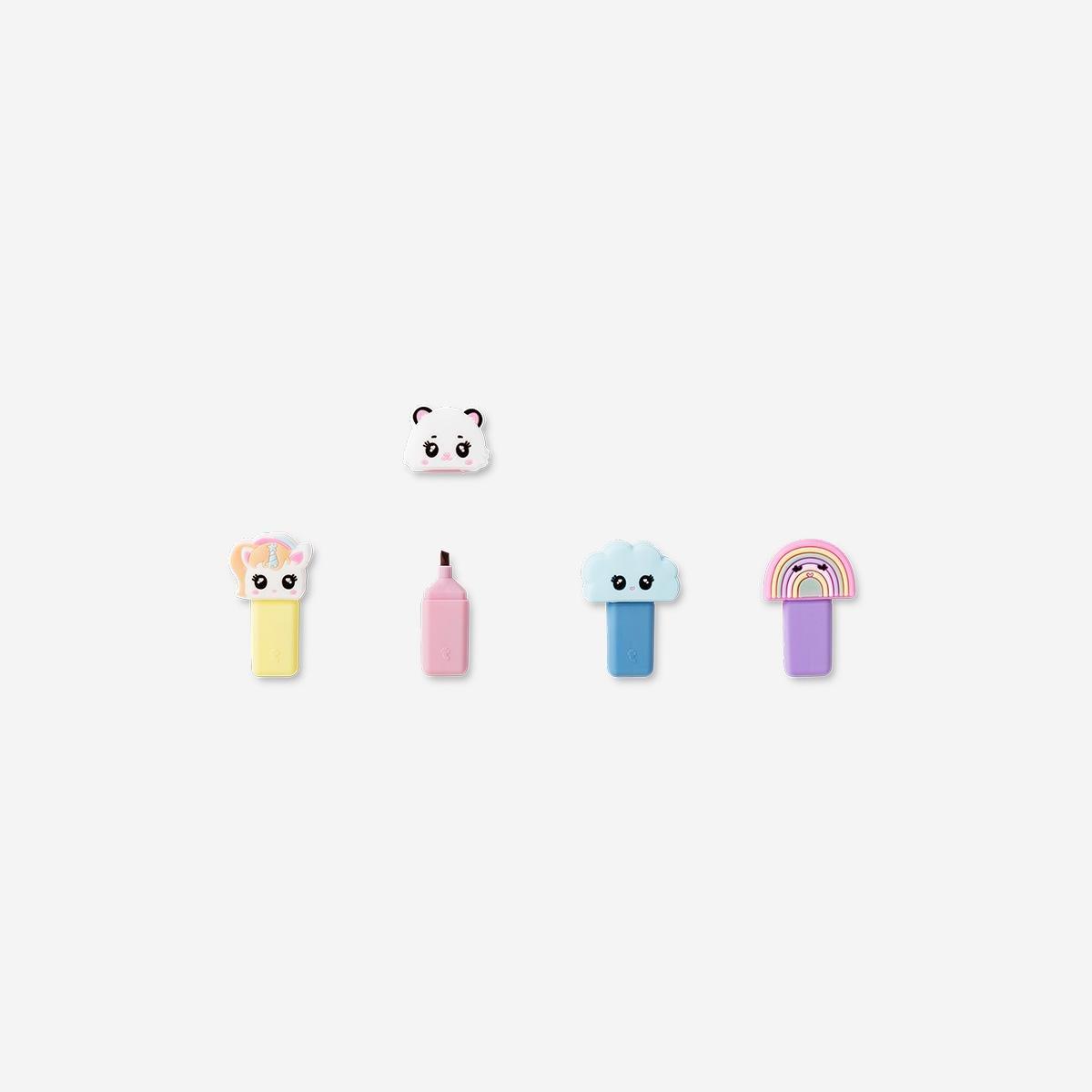 Multicolour Cute Character Highlighters - 4 Pcs