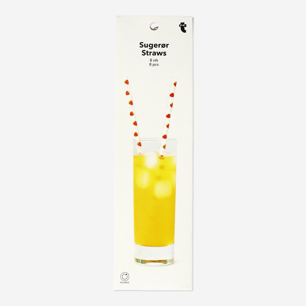 Red Strawberry Print Reusable Straws - 8 Pcs