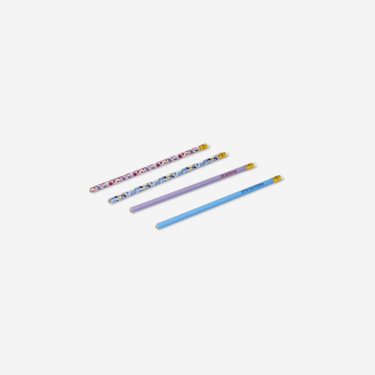 Multicolour Floral Pencils, 4 Pcs