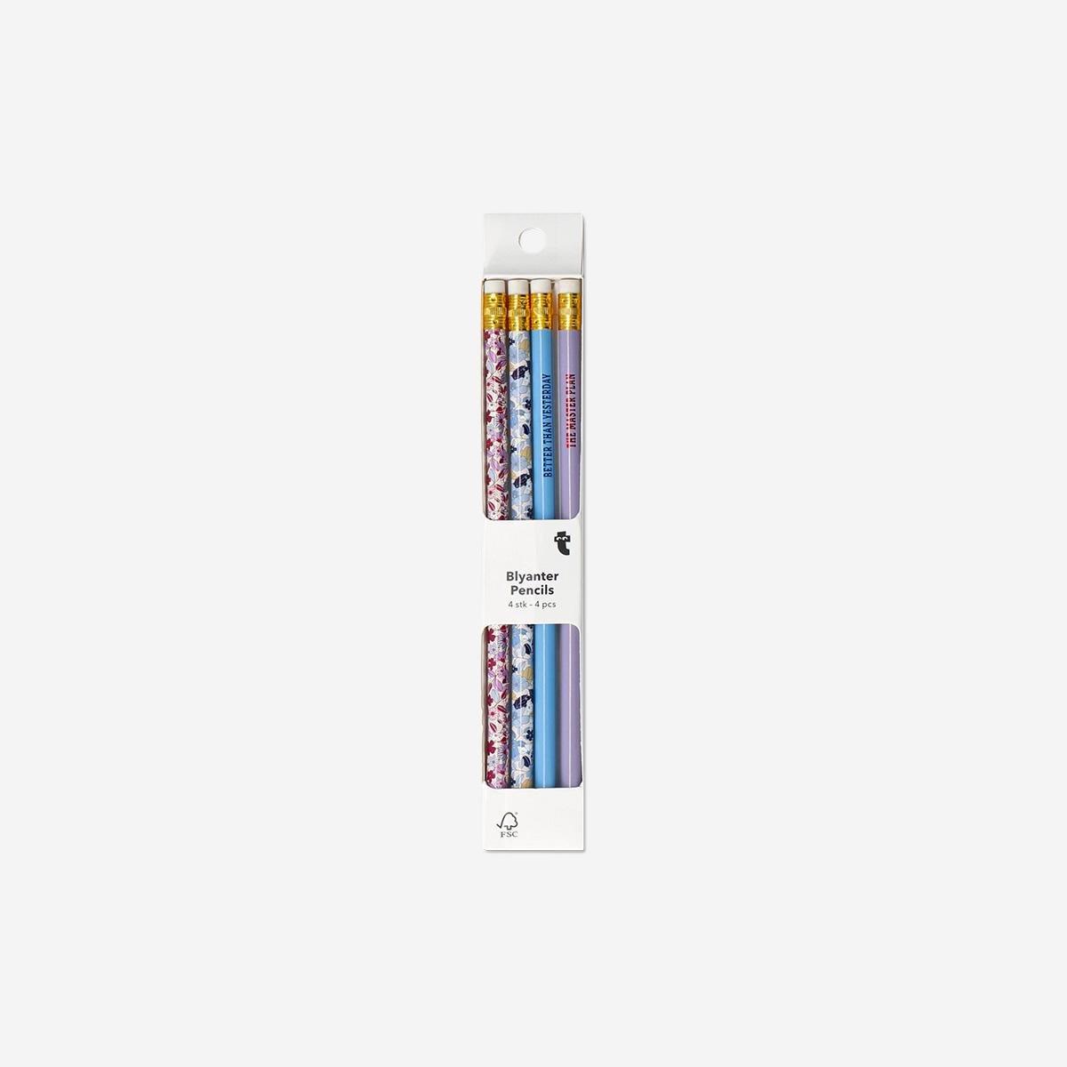 Multicolour Floral Pencils, 4 Pcs