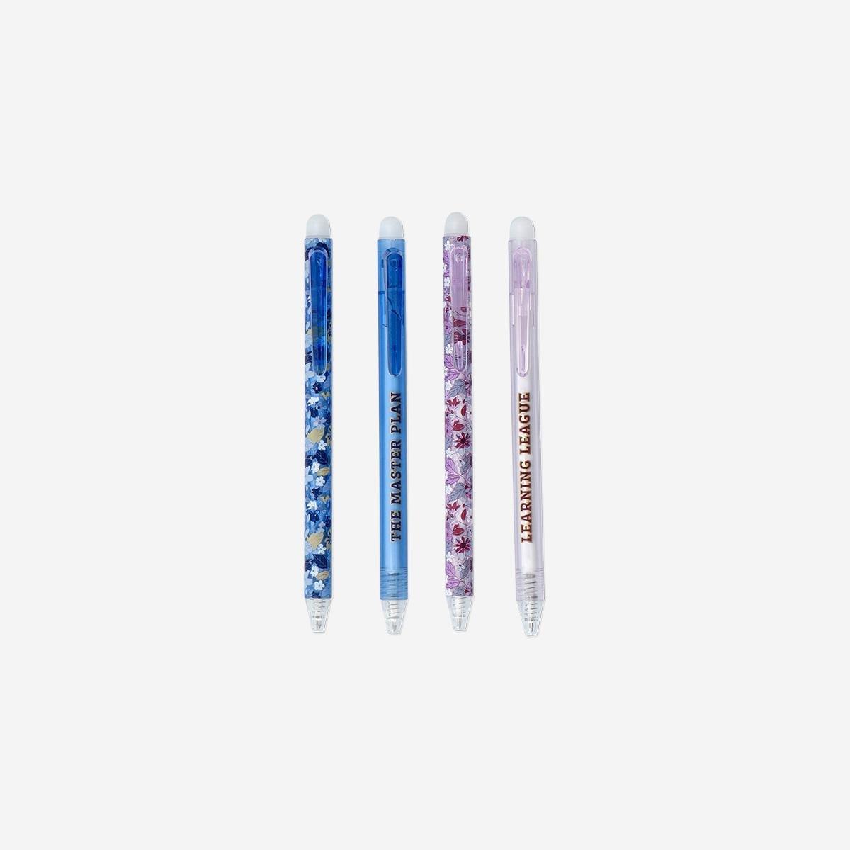 Multicolour Floral Erasable Gel Ink Pens, 4 Pcs