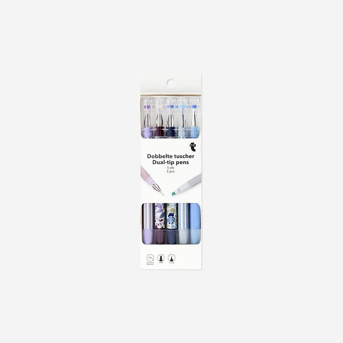 Multicolour Dual Tip Gel Pens And Highlighters, 5 Pcs