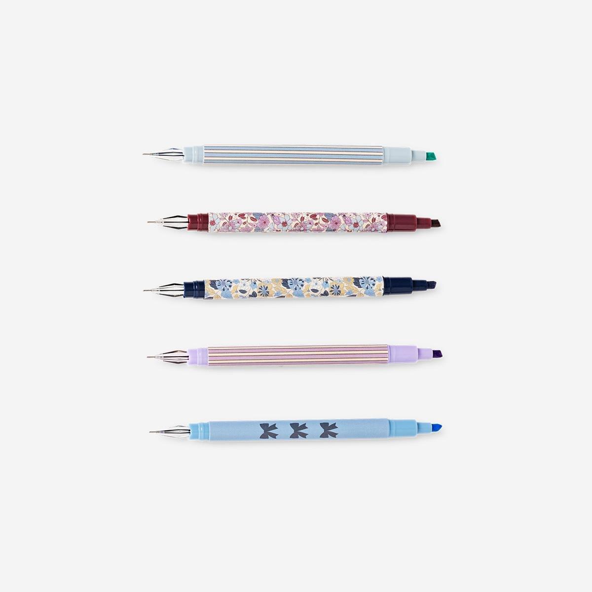 Multicolour Dual Tip Gel Pens And Highlighters, 5 Pcs