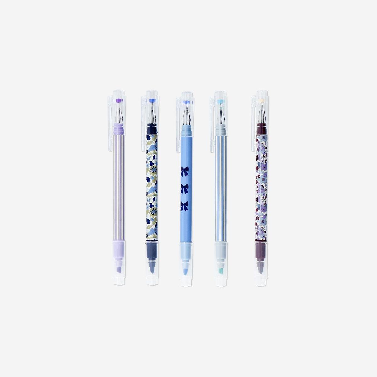 Multicolour Dual Tip Gel Pens And Highlighters, 5 Pcs