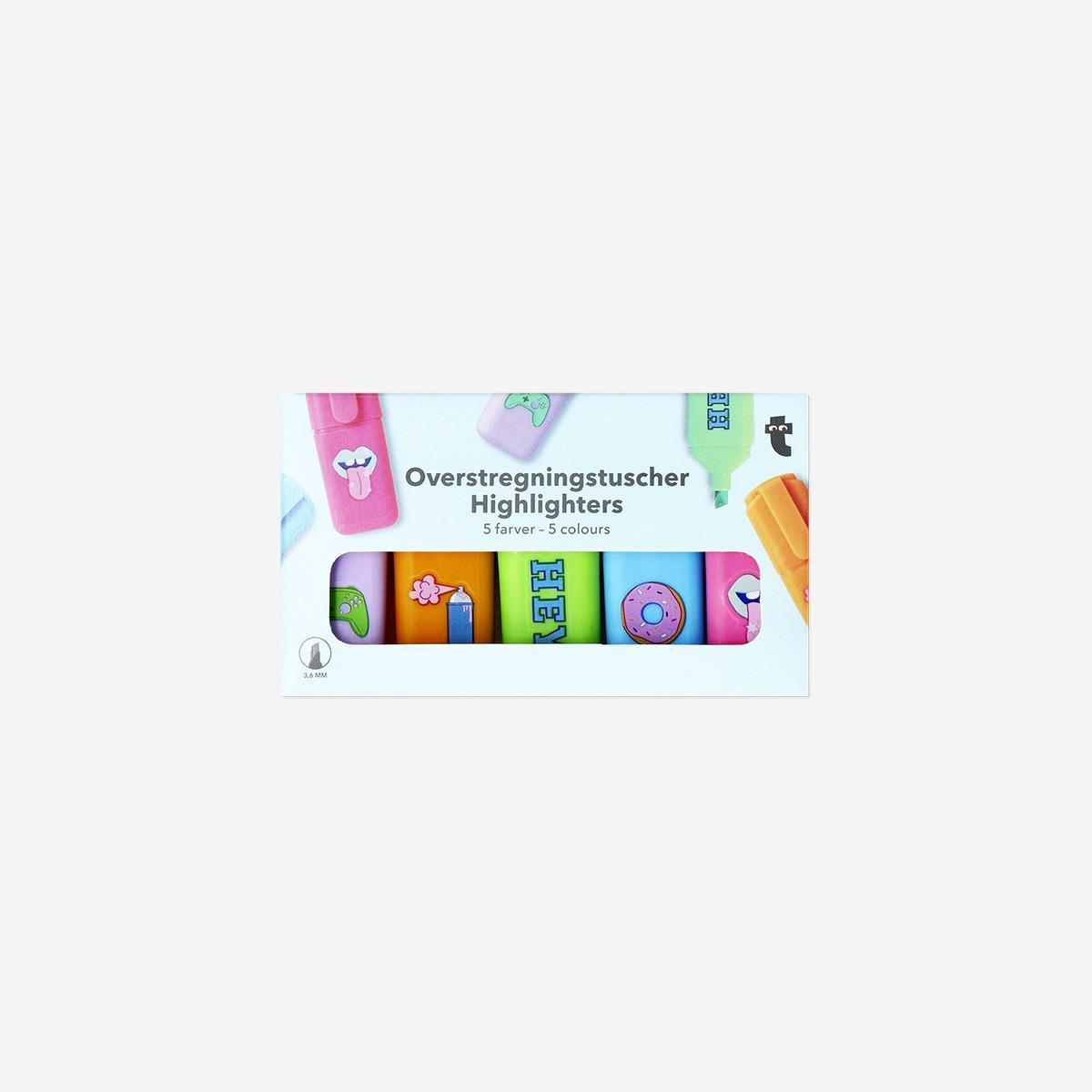 Multicolour Mini Highlighters With Icons - 5 Pcs