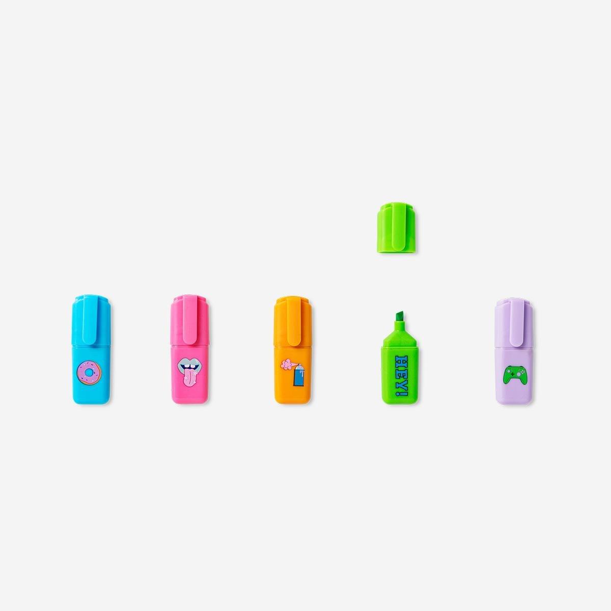 Multicolour Mini Highlighters With Icons - 5 Pcs