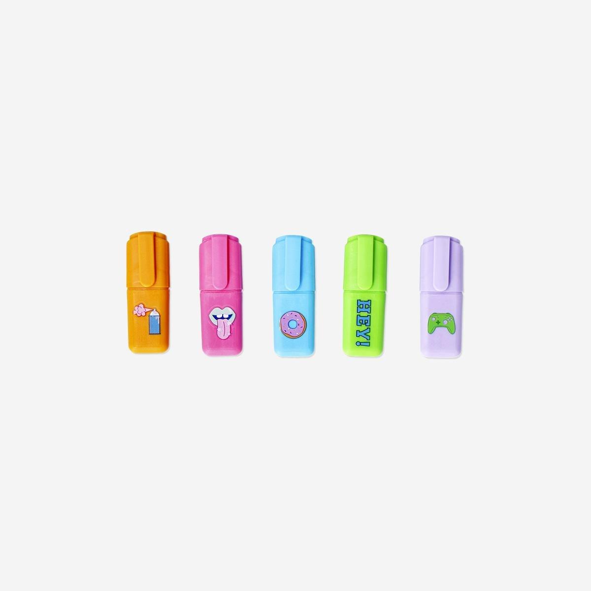 Multicolour Mini Highlighters With Icons - 5 Pcs