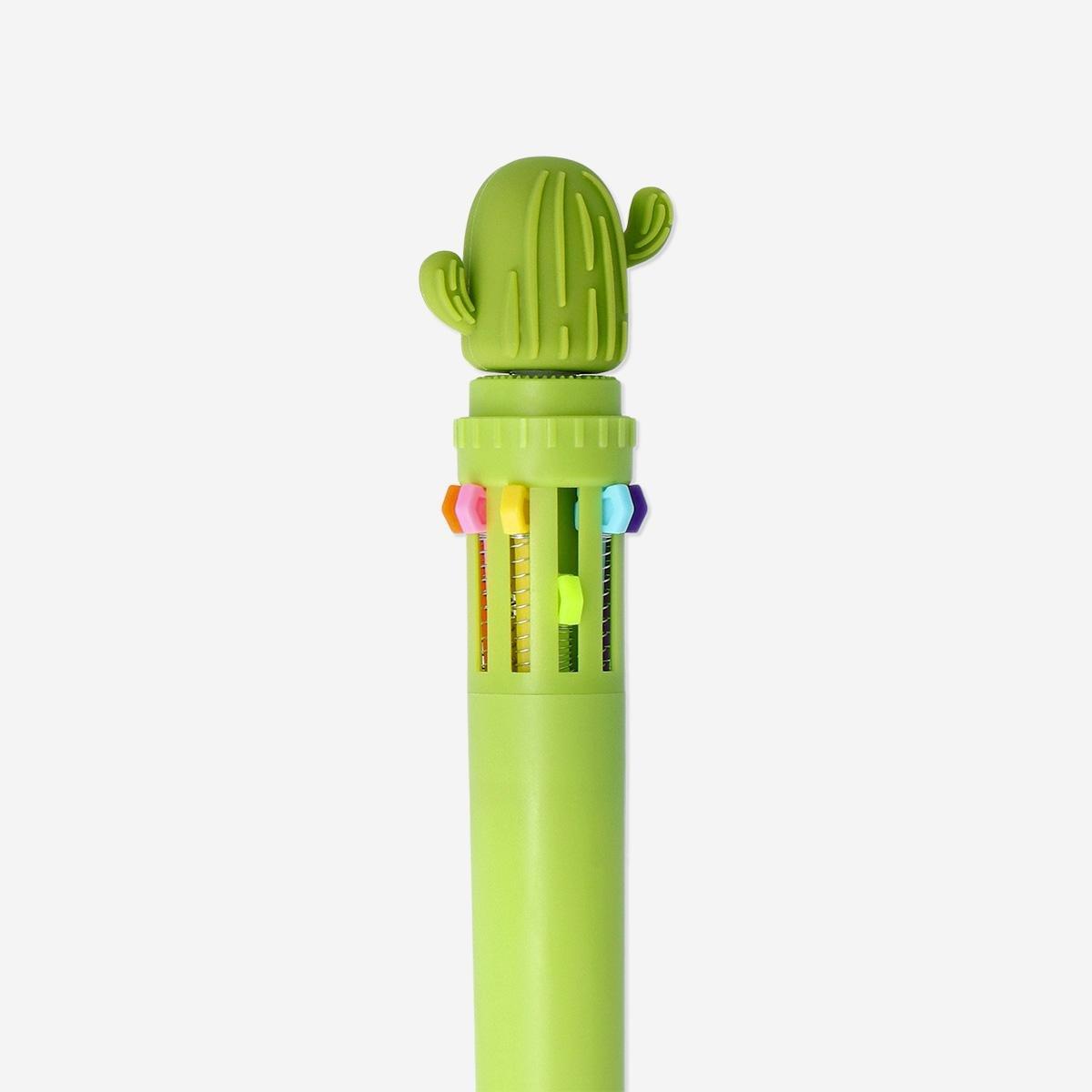 Green Cactus Ballpoint Pen - Multi Coloured Ink