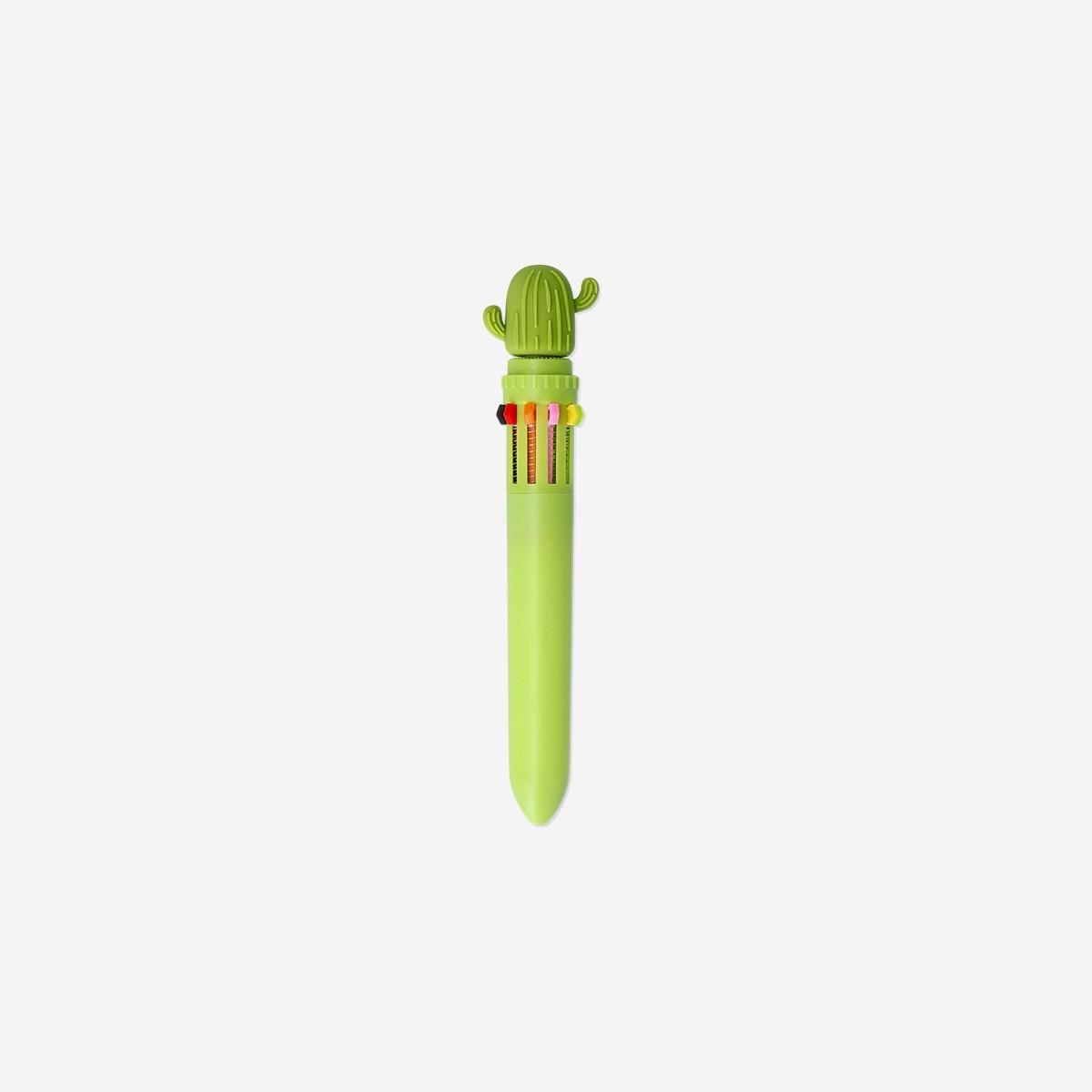 Green Cactus Ballpoint Pen - Multi Coloured Ink