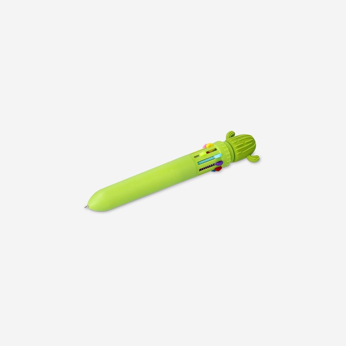 Green Cactus Ballpoint Pen - Multi Coloured Ink