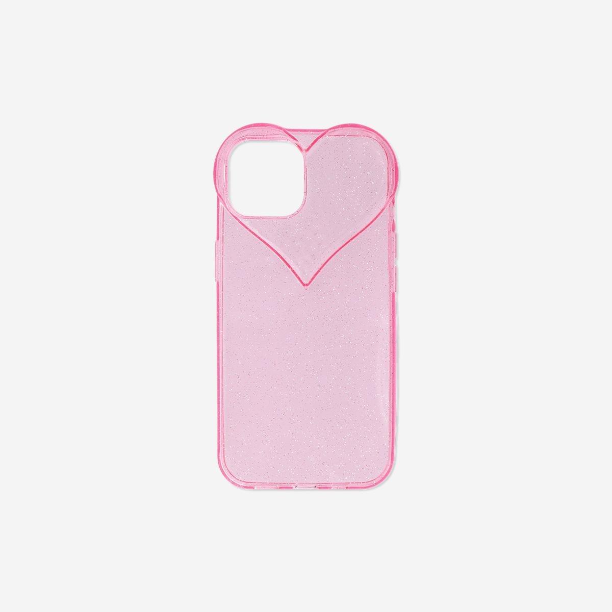 Pink Glitter Heart Phone Case - iPhone 15
