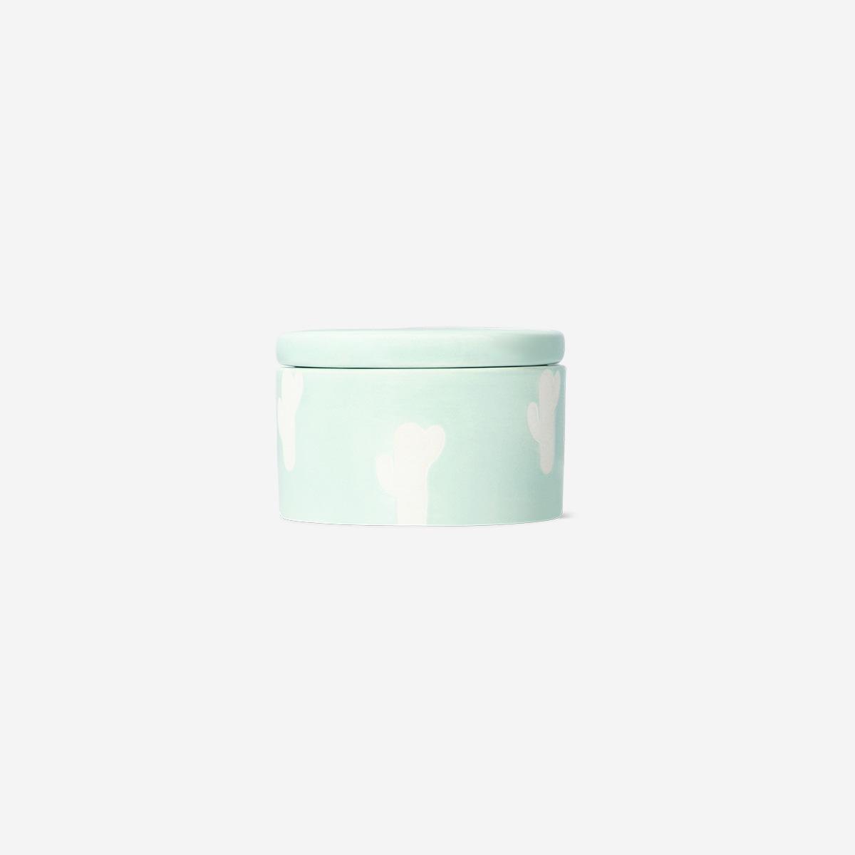 Green Cactus Print Ceramic Jar 