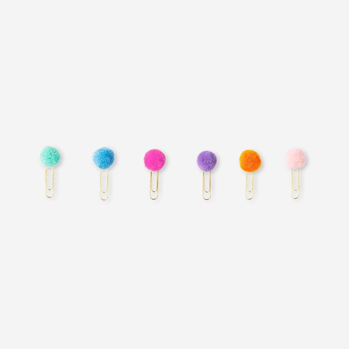 Multicolour Pom Pom Paper Clips - 6 Pcs