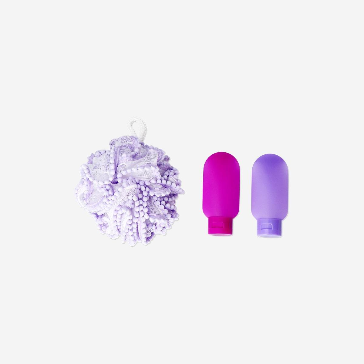 Multicolour Bottles And Wash Sponge Travel Set - 3 Pcs