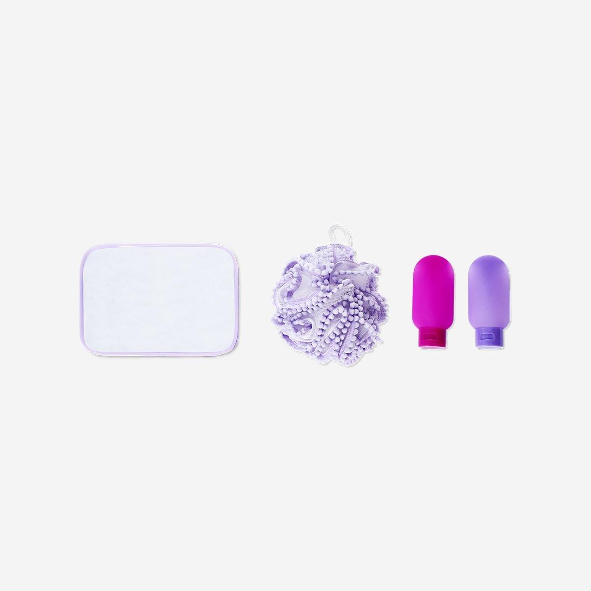 Multicolour Bottles And Wash Sponge Travel Set - 3 Pcs