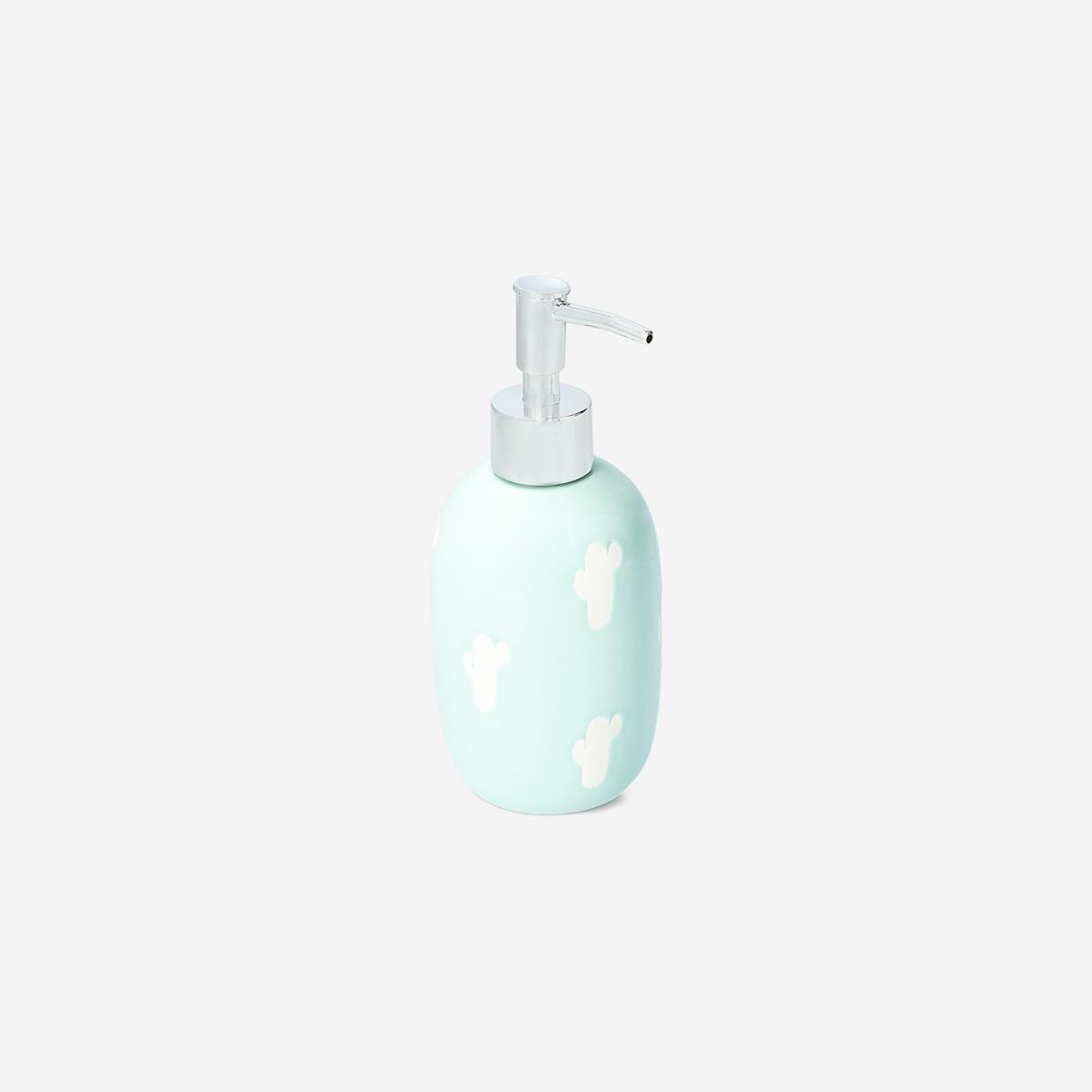 Green Cactus Print Ceramic Soap Dispenser