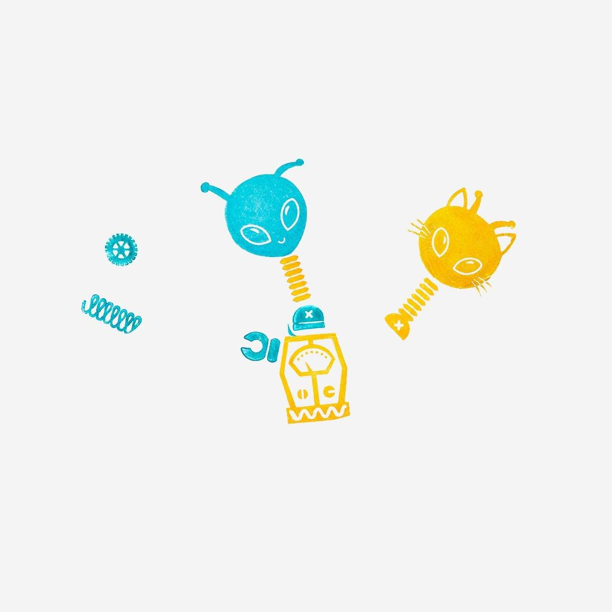 Multicolour Diy Robot Alien Stamps