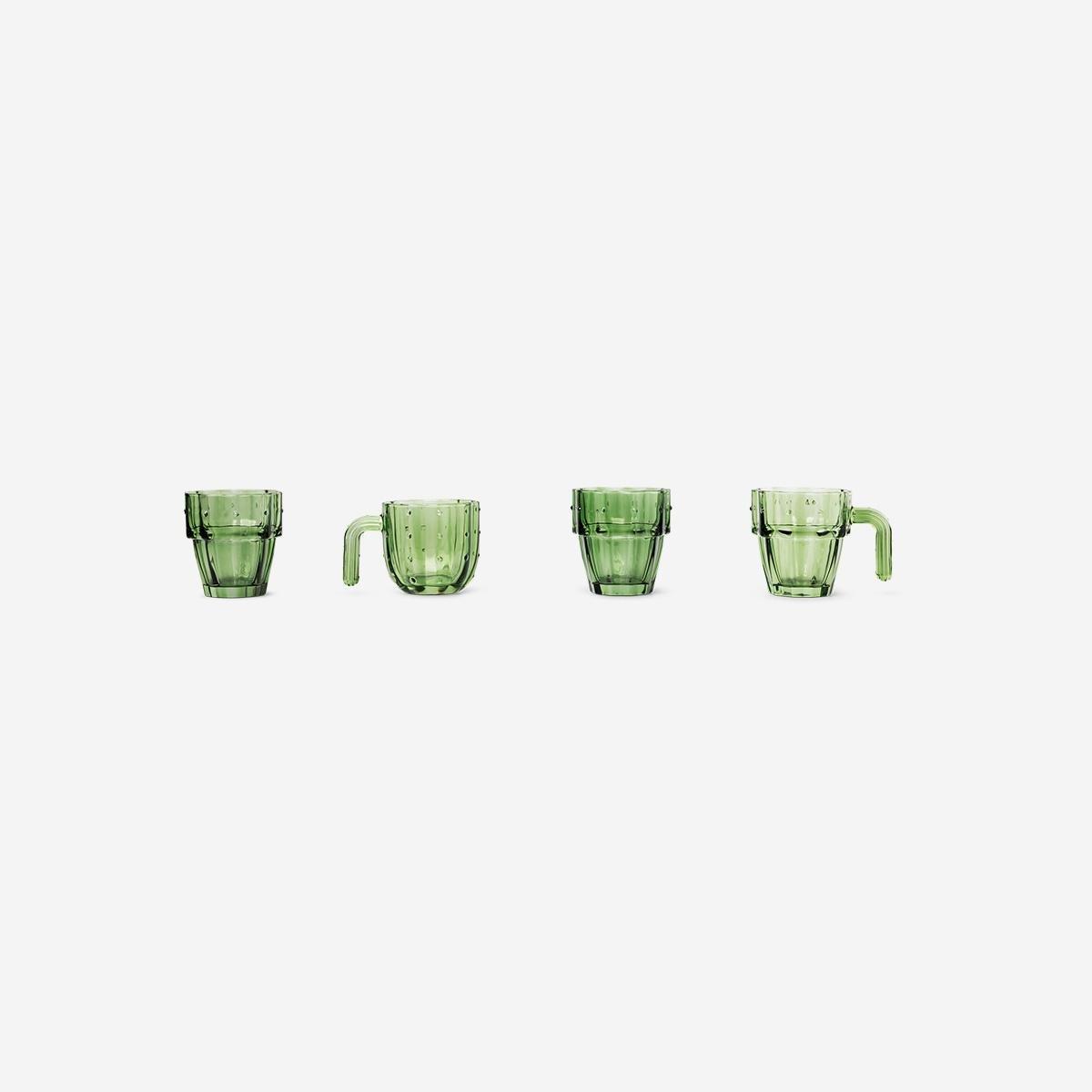 Green Stackable Cactus Drinking Glasses, 4 Pcs