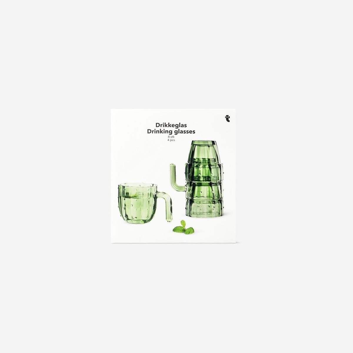 Green Stackable Cactus Drinking Glasses, 4 Pcs