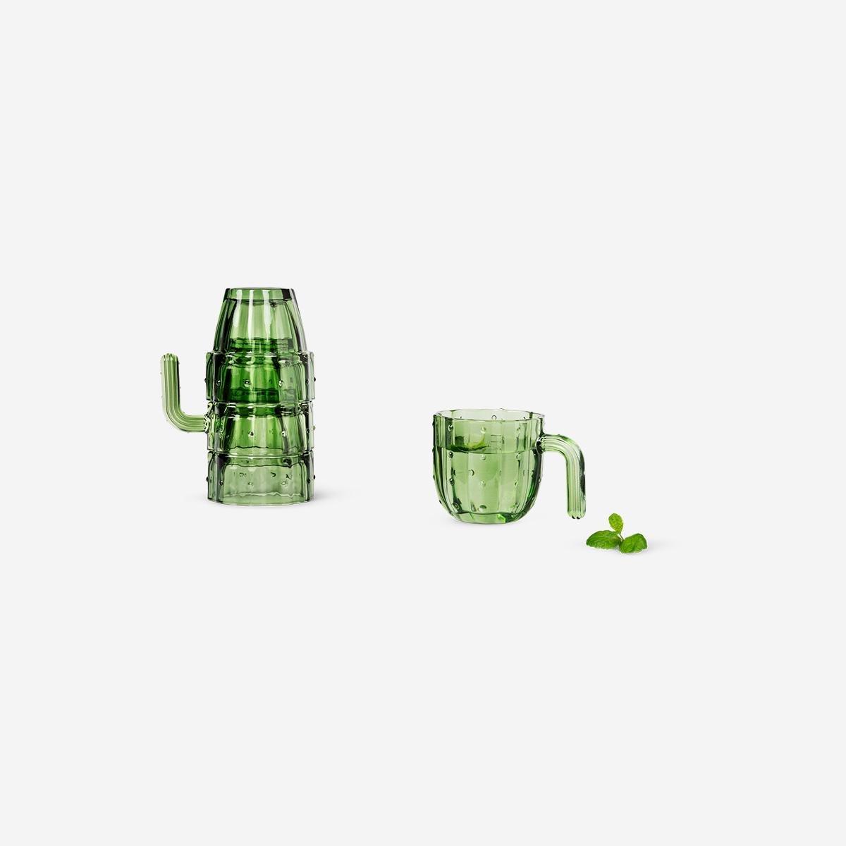 Green Stackable Cactus Drinking Glasses, 4 Pcs